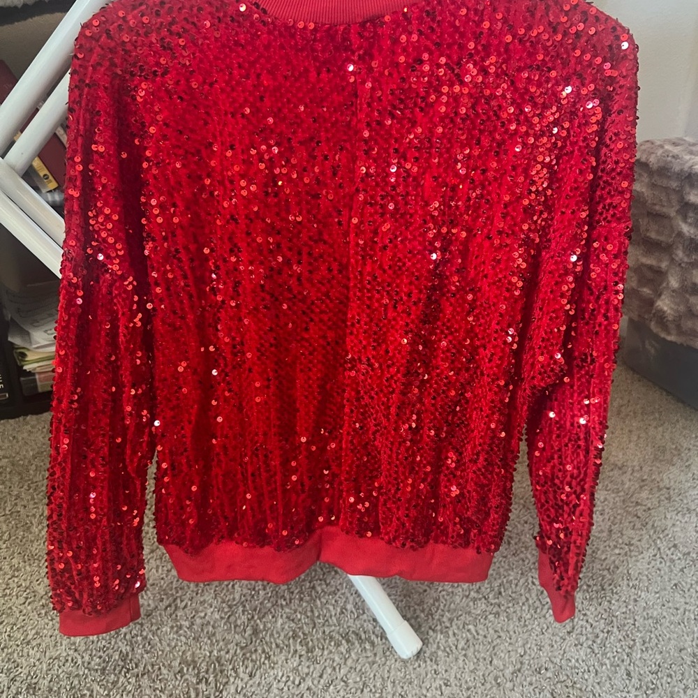 Source Unknown Red Sequin Graphic Sweater - image 2